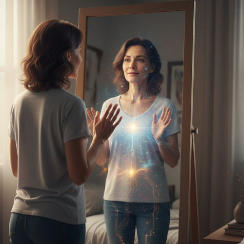 Pessoa sorrindo ao amanhecer, representando otimismo e transformação pessoal
